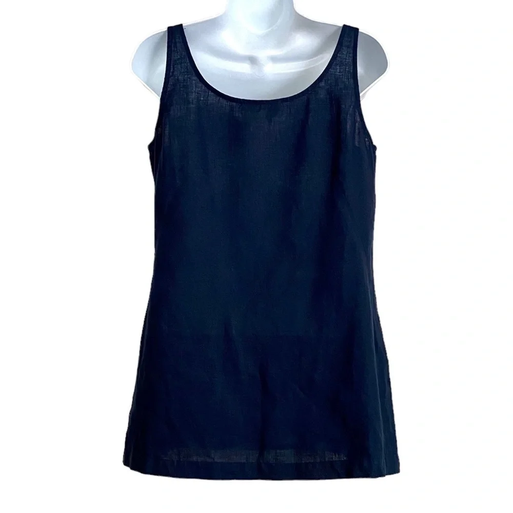 Eileen Fisher Blue Irish Linen Sequin Tank Top Size XS Breathable Sleeveless